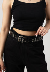 2 Row Double Prong Eyelet Studded - Belt