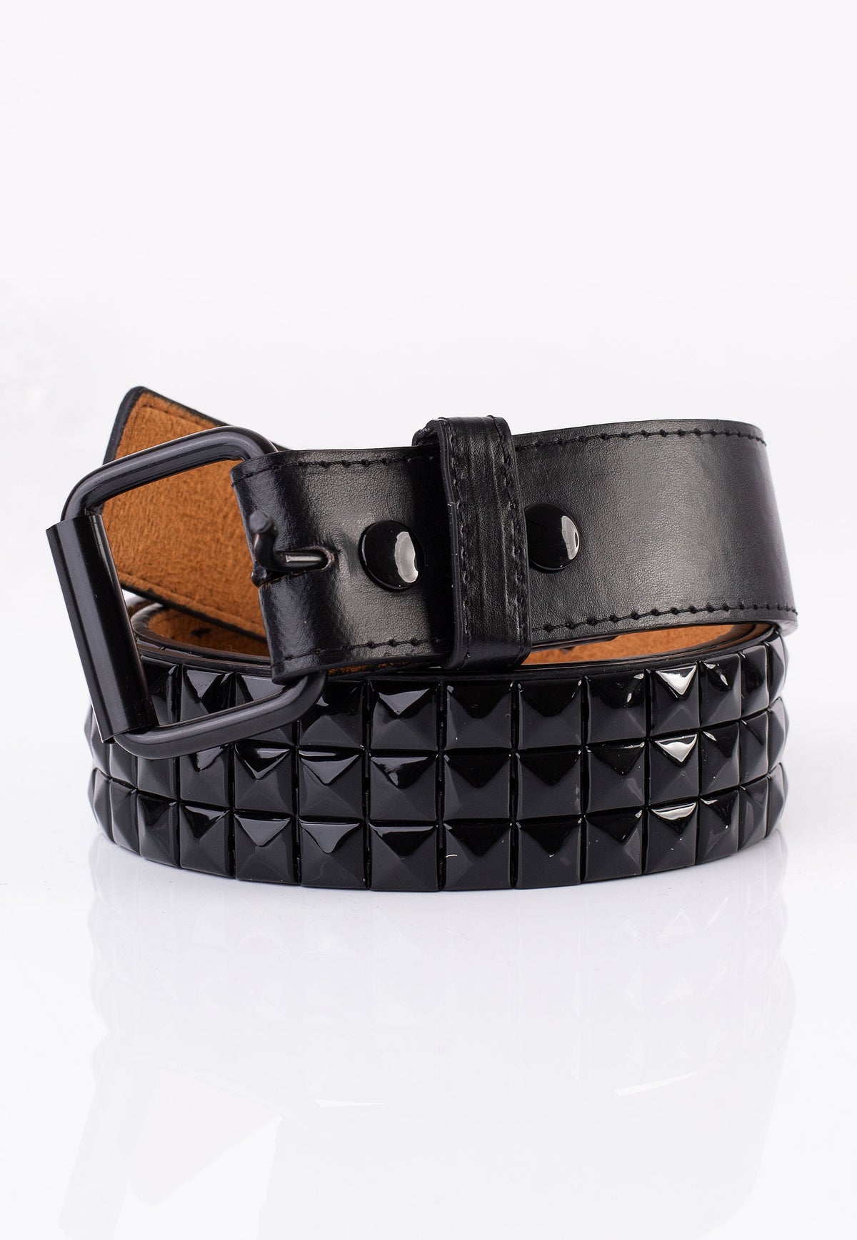 3 Row Black Pyramid Studded - Belt
