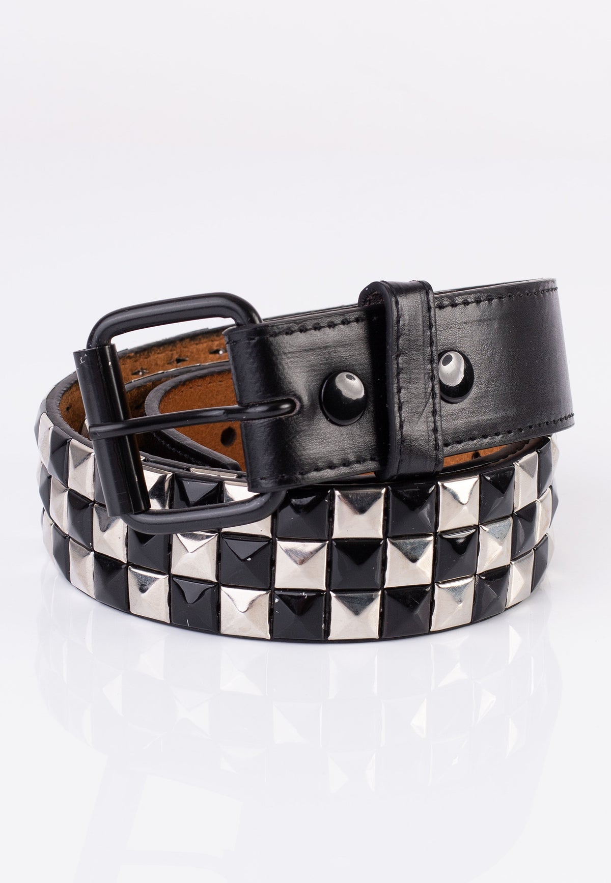 3 Row Silver/Black Check Pyramid Studded - Belt