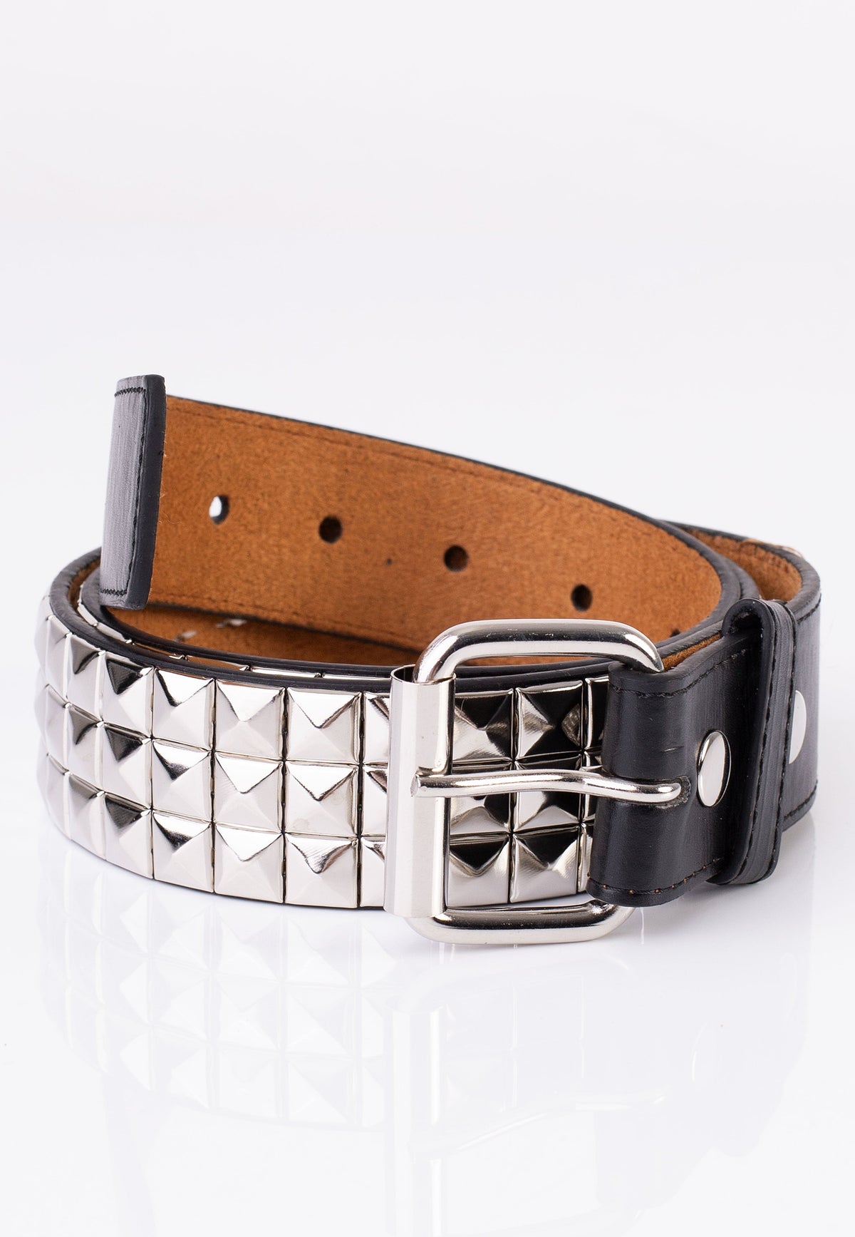 3 Row Silver Pyramid Studded - Belt