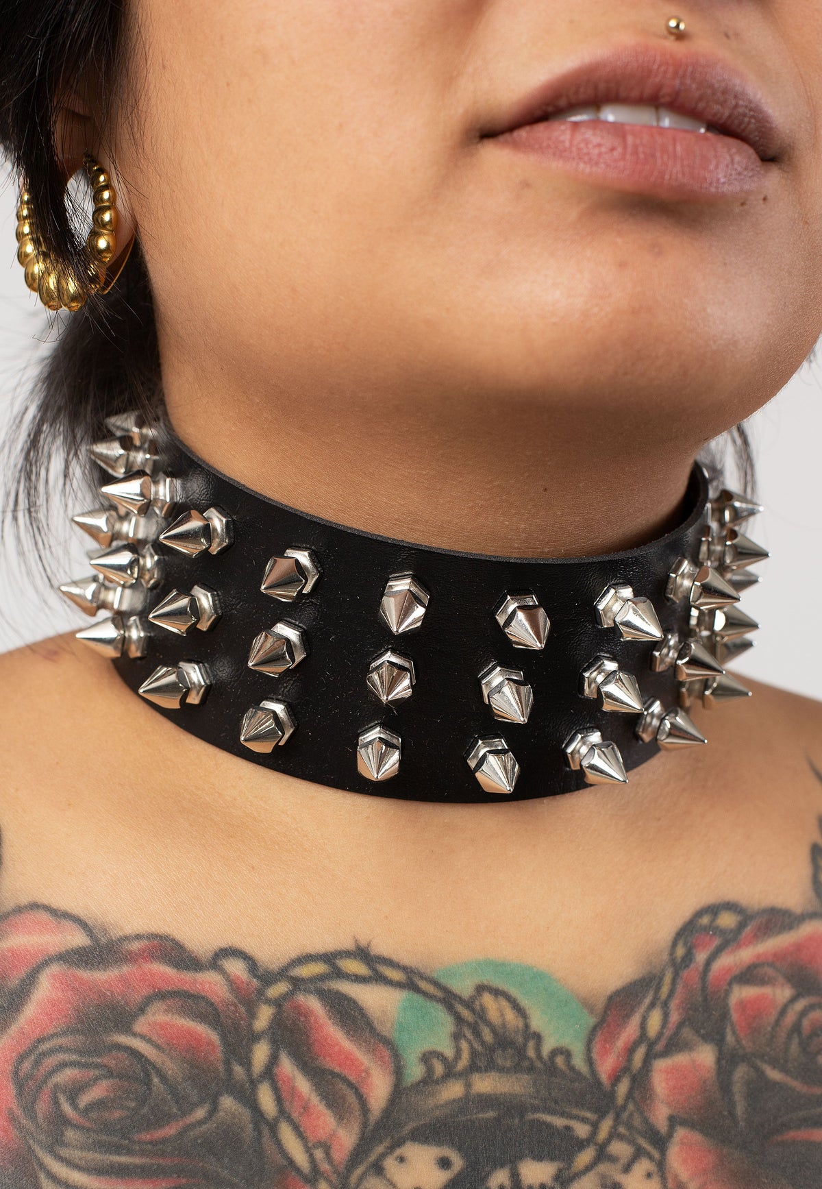 3 Row Spike Neckband Black - Choker